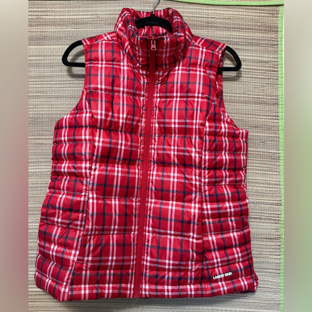 Lands End Down Washable Plaid Puffer Vest Size Small (6-8) New-missing Tag